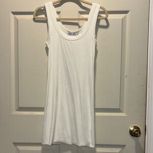 Women's White Scoop Neck Mini Dress - Sleeveless Layering Tank Dress